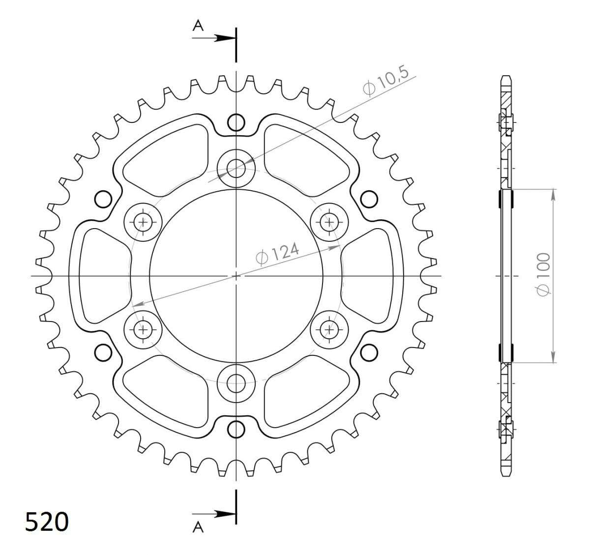 Lančenik zadnji SUPERSPROX STEALTH RST-735:46-BLK Crni 46T, 520
