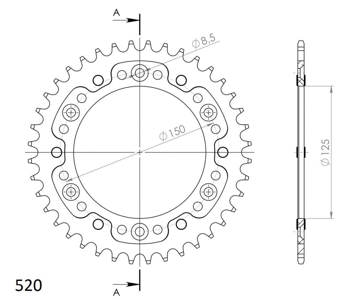 Lančenik zadnji SUPERSPROX STEALTH RST-990:39-BLK Crni 39T, 520
