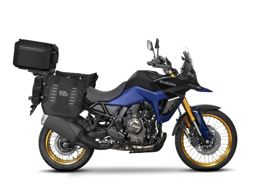 Set of SHAD TERRA TR40 adventure saddlebags and SHAD TERRA aluminium top case TR55 PURE BLACK, including mounting kit SHAD SUZUKI V-STROM 800 DE