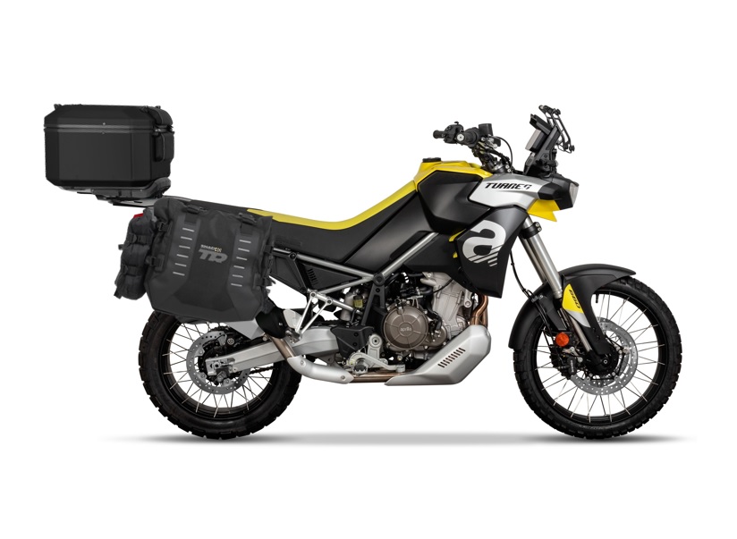 Set of SHAD TERRA TR40 adventure saddlebags and SHAD TERRA aluminium top case TR55 PURE BLACK, including mounting kit SHAD APRILIA TUAREG 660