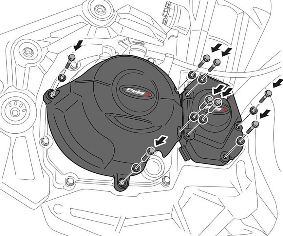 Engine protective covers PUIG 22608N Crni included 3 covers
