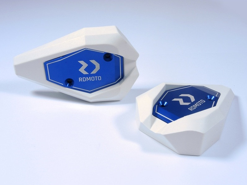 Crash sliders RDMOTO KTM13N white polyamide with blue caps