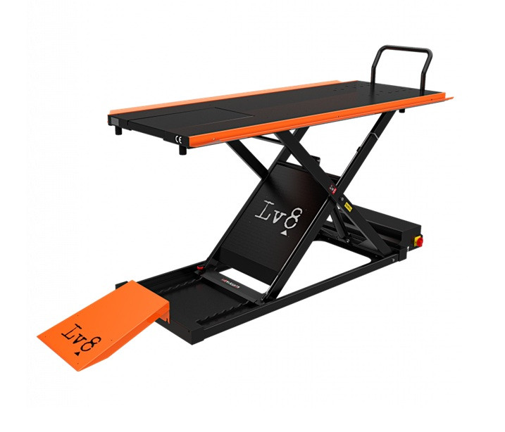 Motorcycle lift LV8 GOLDRAKE 400 FLOOR VERSION EG400O.O with air pump (black and orange RAL 2009)