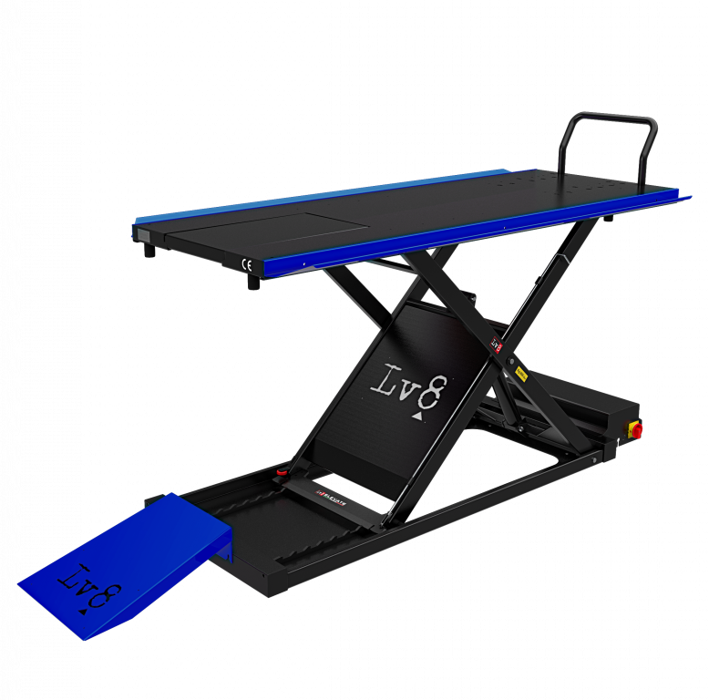 Motorcycle lift LV8 GOLDRAKE 400 FLOOR VERSION EG400P.B with foot pedal pump (black and blue RAL 5005)