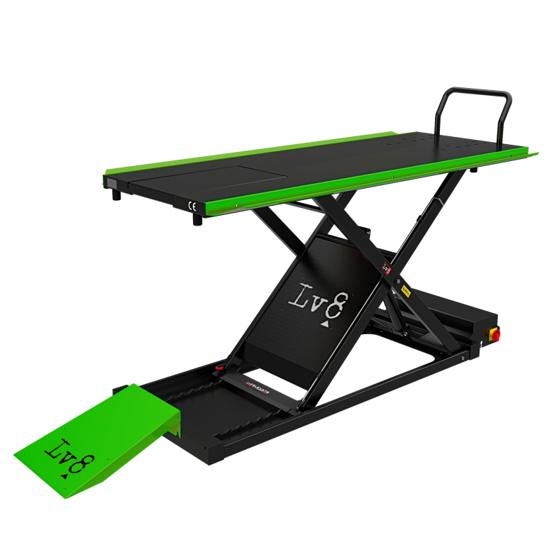 Motorcycle lift LV8 GOLDRAKE 400 FLOOR VERSION EG400P.G with foot pedal pump (black and green RAL 6018)