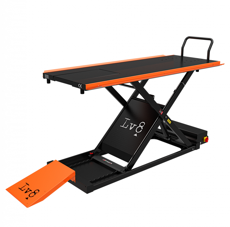 Motorcycle lift LV8 GOLDRAKE 400 FLOOR VERSION EG400P.O with foot pedal pump (black and orange RAL 2009)