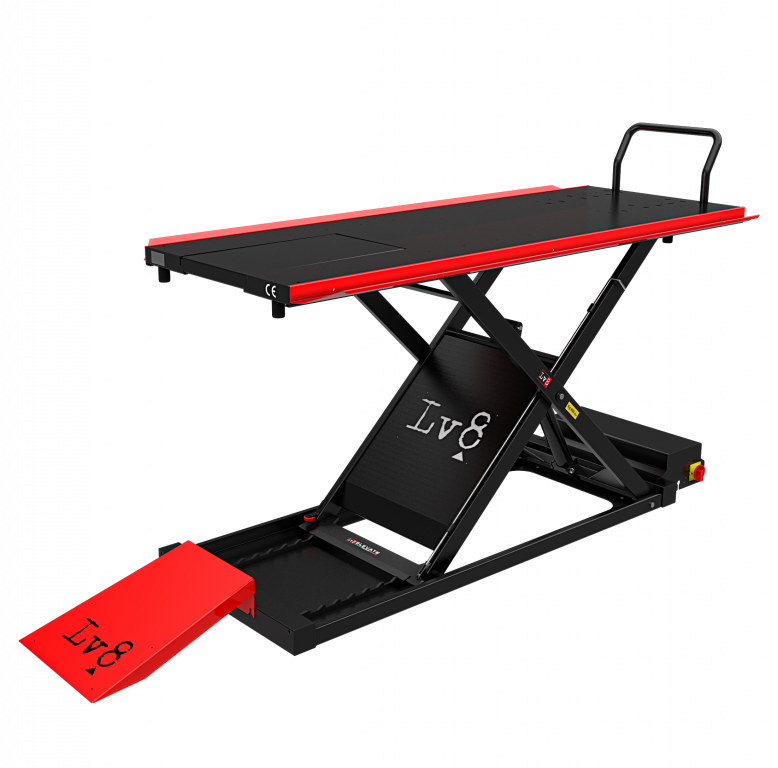 Motorcycle lift LV8 GOLDRAKE 400 FLOOR VERSION EG400P.R with foot pedal pump (black and red RAL 3002)
