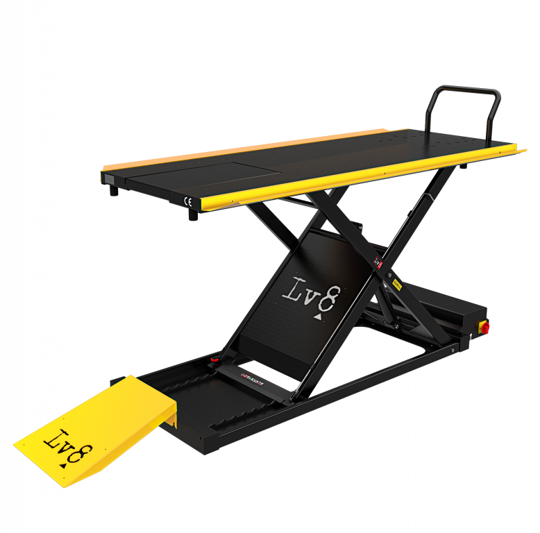 Motorcycle lift LV8 GOLDRAKE 400 FLOOR VERSION EG400P.Y with foot pedal pump (black and yellow RAL 1021)