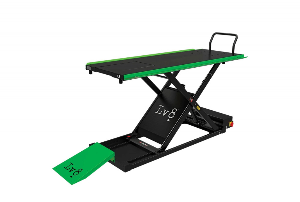 Motorcycle lift LV8 GOLDRAKE 600HC FLOOR VERSION EG600HCE.G with electro-hydraulic unit (black and green RAL 6018)