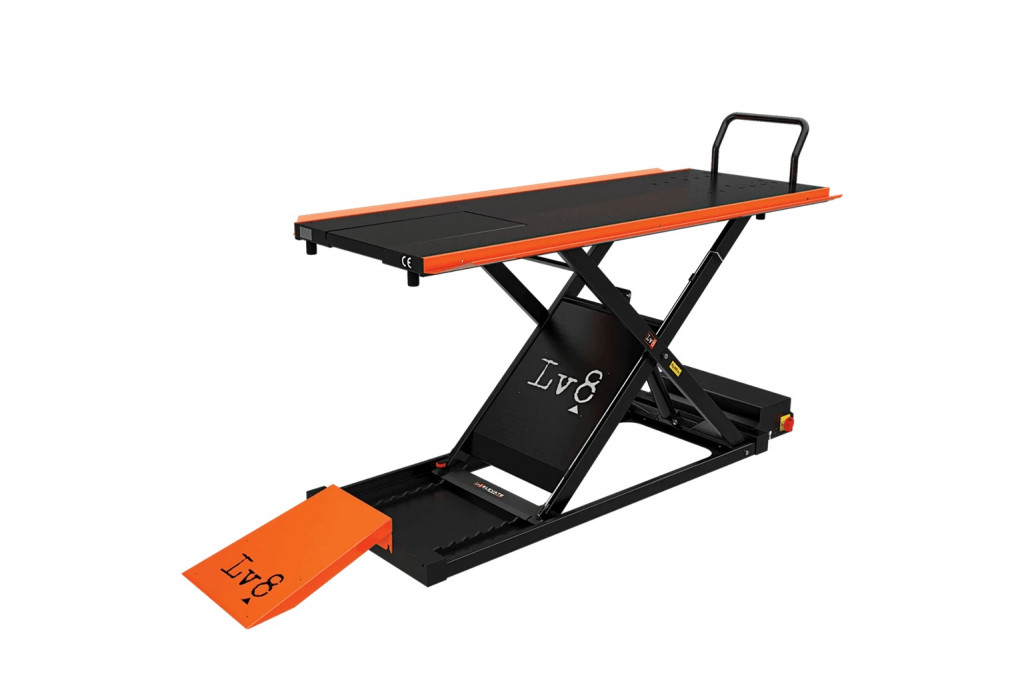 Motorcycle lift LV8 GOLDRAKE 600HC FLOOR VERSION EG600HCE.O with electro-hydraulic unit (black and orange RAL 2009)