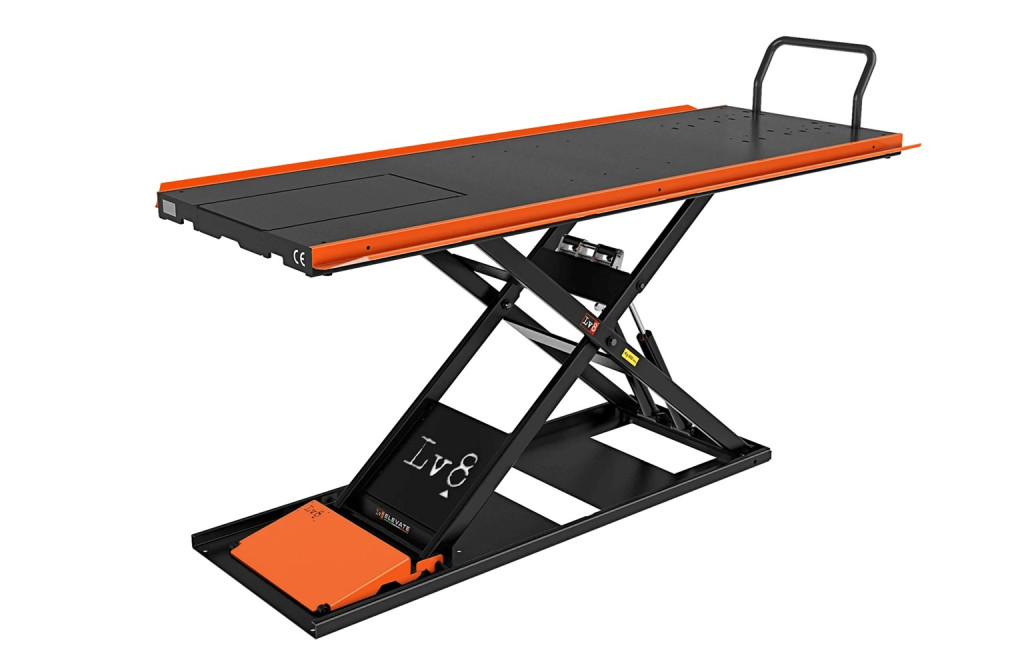 Motorcycle lift LV8 NANO 400 FLOOR VERSION EN400GE.O with electro-hydraulic unit (black and orange RAL 2009)