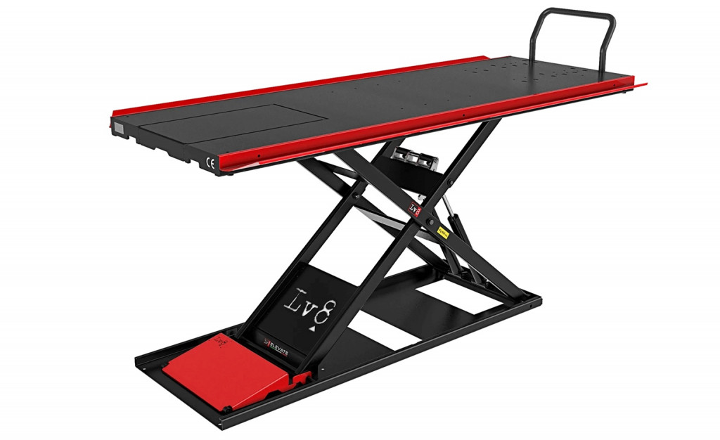Motorcycle lift LV8 NANO 400 FLOOR VERSION EN400GE.R with electro-hydraulic unit (black and red RAL 3002)