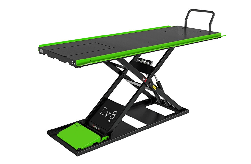 Motorcycle lift LV8 NANO 600 FLOOR VERSION EN600GE.G with electro-hydraulic unit (black and green RAL 6018)