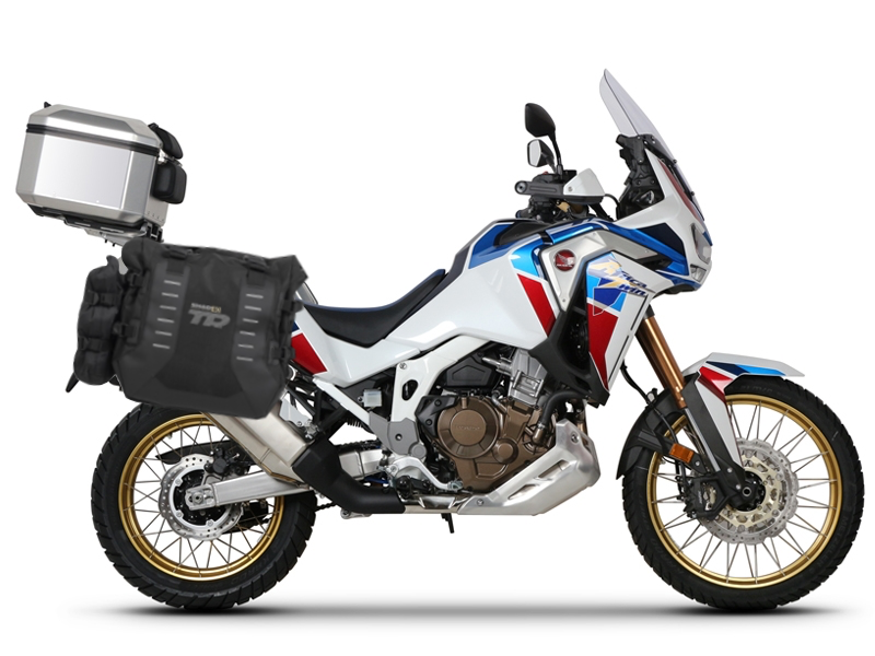 Complete set of SHAD TERRA TR40 adventure saddlebags and SHAD TERRA aluminium 55L topcase, including mounting kit SHAD HONDA CRF 1100 Africa Twin