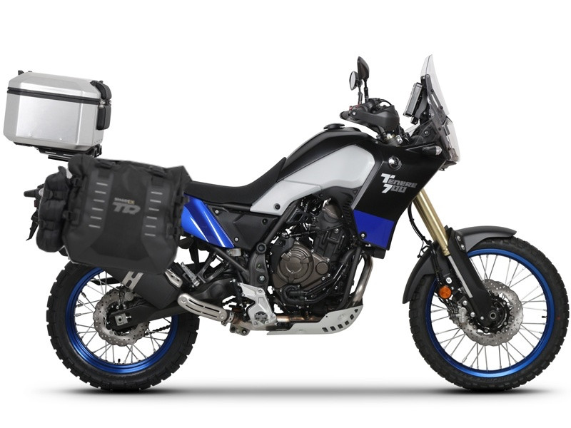 Complete set of SHAD TERRA TR40 adventure saddlebags and SHAD TERRA aluminium 48L topcase, including mounting kit SHAD YAMAHA Tenere 700 XTZ690