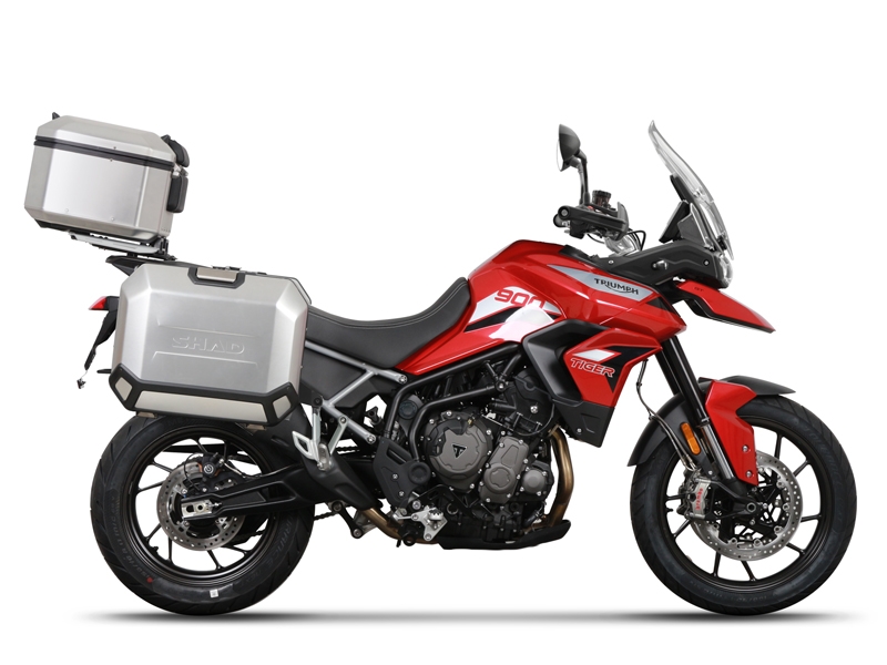 Set aluminijastih kofera sa nosači in pločo SHAD TERRA, 48L stražnji kofer in 36L/47L bočni koferi SHAD TRIUMPH Tiger 900