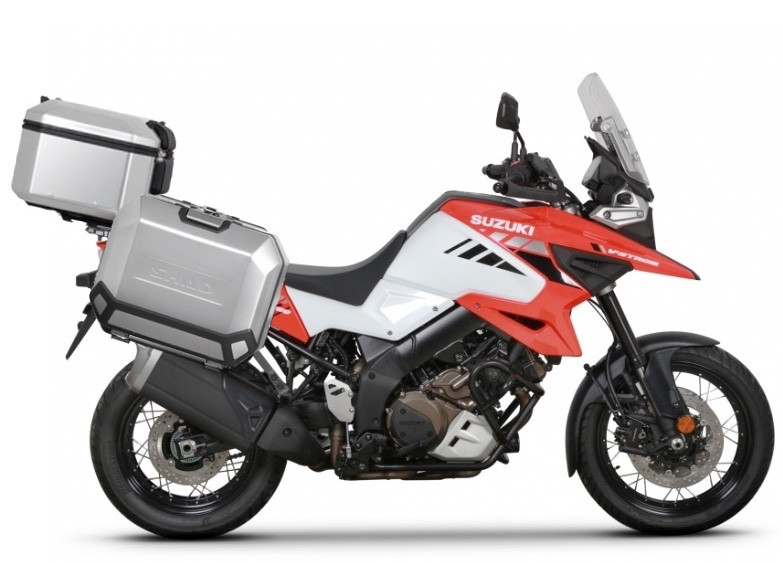 Set aluminijastih kofera sa nosači in pločo SHAD TERRA, 37L stražnji kofer in 36L/47L bočni koferi SHAD SUZUKI DL 1000 V-Strom/ DL 1050 V-Strom