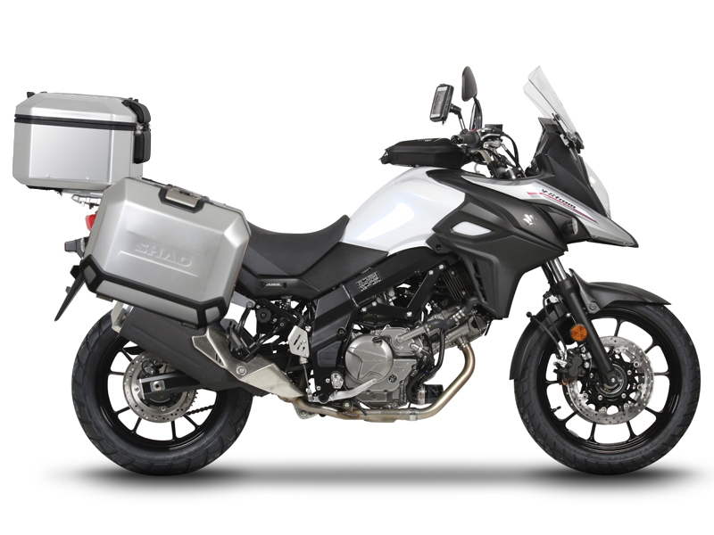 Set aluminijastih kofera sa nosačima in pločo SHAD TERRA, 48L stražnji kofer i 47L bočni koferi SHAD SUZUKI DL 1000 V-Strom