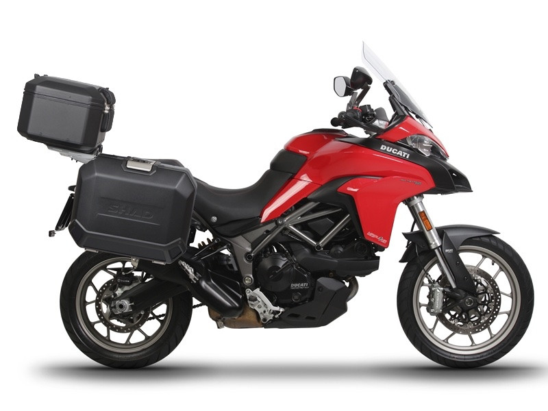 Set aluminijastih kofera sa nosači i pločo SHAD TERRA BLACK, 48L stražnji kofer in 47L bočni koferi SHAD DUCATI MULTISTRADA 950 / 1200 / 1260