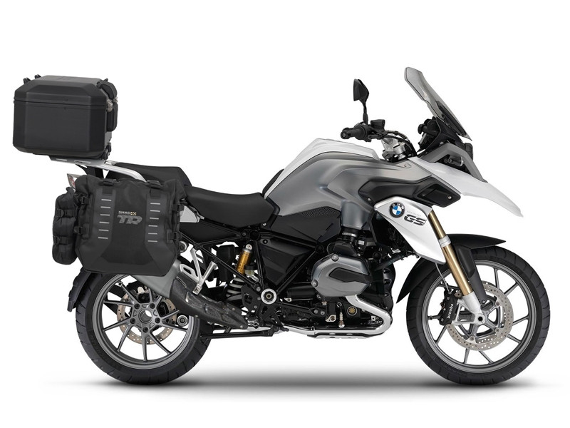Complete set of SHAD TERRA TR40 adventure saddlebags and SHAD TERRA BLACK aluminium 37L topcase, including mounting kit SHAD BMW R 1200 GS Adventure/ R 1250 GS Adventure