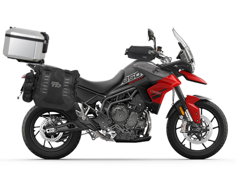 Complete set of SHAD TERRA TR40 adventure saddlebags and SHAD TERRA aluminium 48L topcase, including mounting kit SHAD TRIUMPH Tiger 900