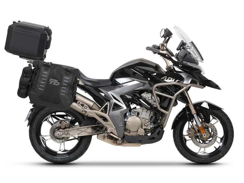 Complete set of SHAD TERRA TR40 adventure saddlebags and SHAD TERRA BLACK aluminium 37L topcase, including mounting kit SHAD Zontes ZT310-T/ T2-310