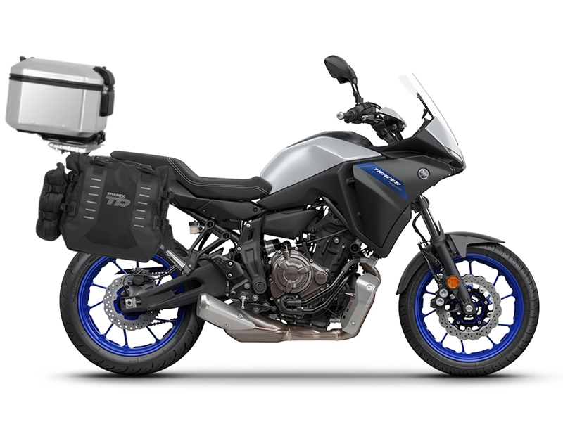 Complete set of SHAD TERRA TR40 adventure saddlebags and SHAD TERRA aluminium 48L topcase, including mounting kit SHAD YAMAHA MT-07 Tracer / Tracer 700