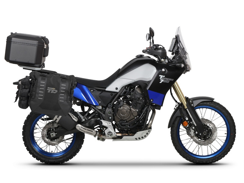 Complete set of SHAD TERRA TR40 adventure saddlebags and SHAD TERRA BLACK aluminium 48L topcase, including mounting kit SHAD YAMAHA Tenere 700 XTZ690