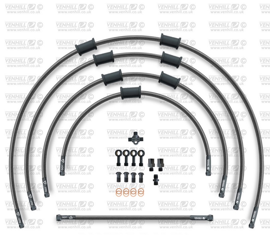 STANDARD Front brake hose kit Venhill POWERHOSEPLUS KAW-6003FB-CB (5 hoses in kit) Carbon hoses, black fittings