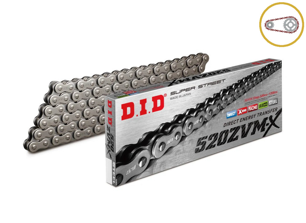 Chain kit D.I.D Chain - Silver chain 520 ZVM-X, X-ring (X, NX, QX, XS), CHK front sprocket JT, CHK aluminium CHK rear sprocket JT for DUCATI Monster 800 S2R Dark 2006