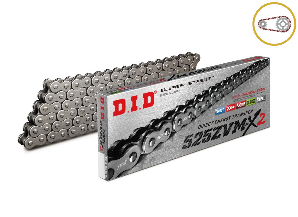 Chain kit D.I.D Chain - Silver chain 525 ZVM-X, X-ring (X, NX, QX, XS), CHK front sprocket JT, CHK aluminium CHK rear sprocket JT for DUCATI 998 S 2002