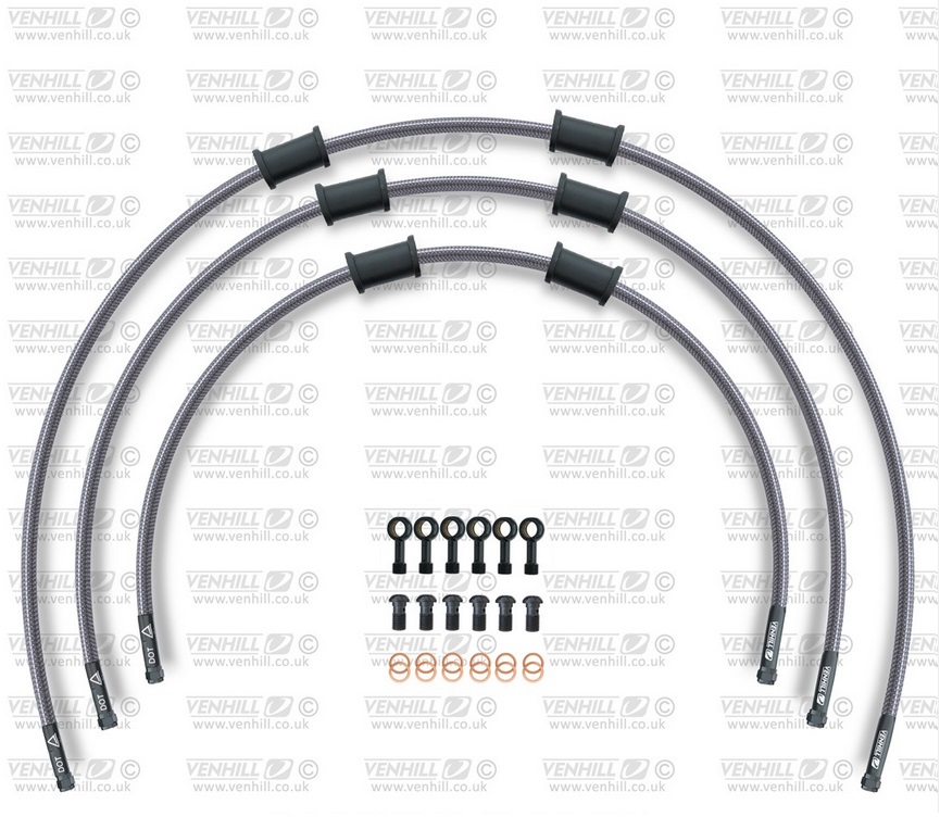 STANDARD Front brake hose kit Venhill POWERHOSEPLUS DUC-9001FB (3 hoses in kit) clear hoses, black fittings