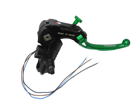 Ready to brake master cylinder ACCOSSATO CY109 PRS 17x17-18-19 with green folding lever (nut + lever)