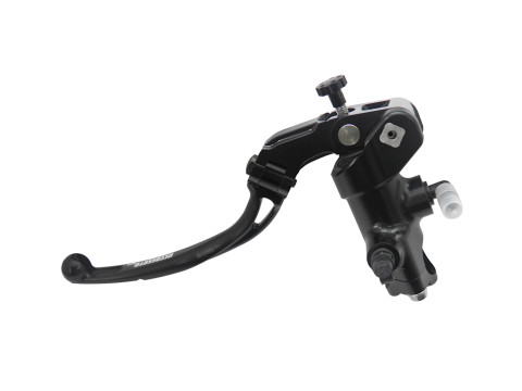 Radial clutch master cylinder ACCOSSATO CL024 PRS 16x15-16-17 with black anodyzed body and  blue revolution lever (nut+lever)