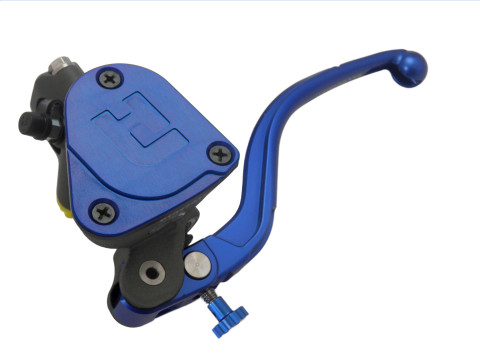 Radial clutch master cylinder ACCOSSATO PK032 16 x 18 with integrated fluid reservoir and blue fixed lever (nut+lever)