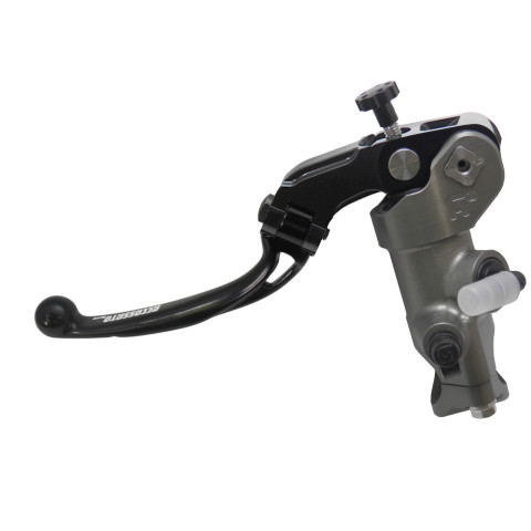 Radial clutch master cylinder ACCOSSATO CL081 PRS 14x15-16-17 with black anodyzed body and folding green lever (nut+lever)