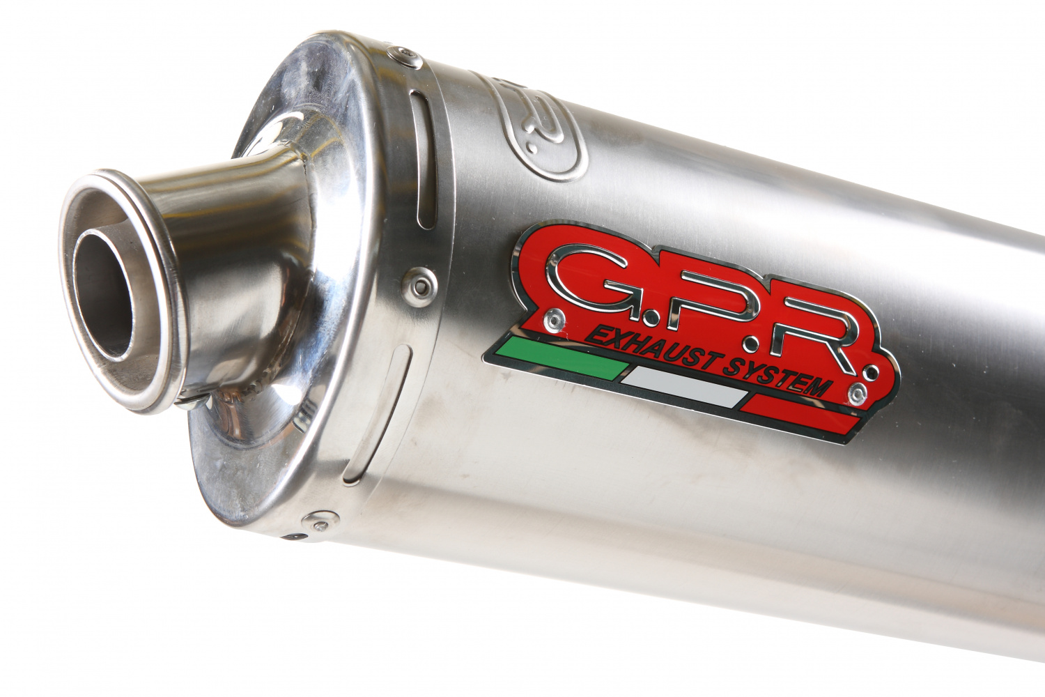 Bolt-on silencer GPR INOX ROUND S.28.IT Brushed Stainless steel including removable db killer