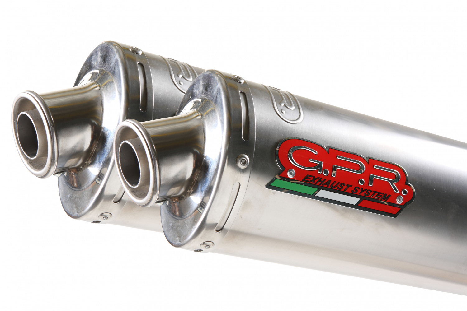 Dual slip-on exhaust GPR INOX ROUND T.70.IT Brushed Stainless steel including removable db killers and link pipes