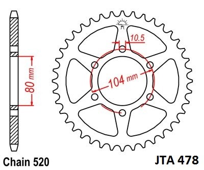 Rear ALU sprocket JT JTA 478-42 42T, 520