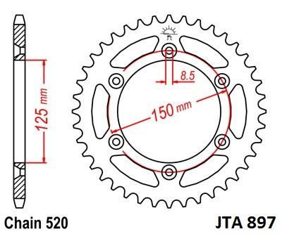 Rear ALU sprocket JT JTA 897-40 40T, 520