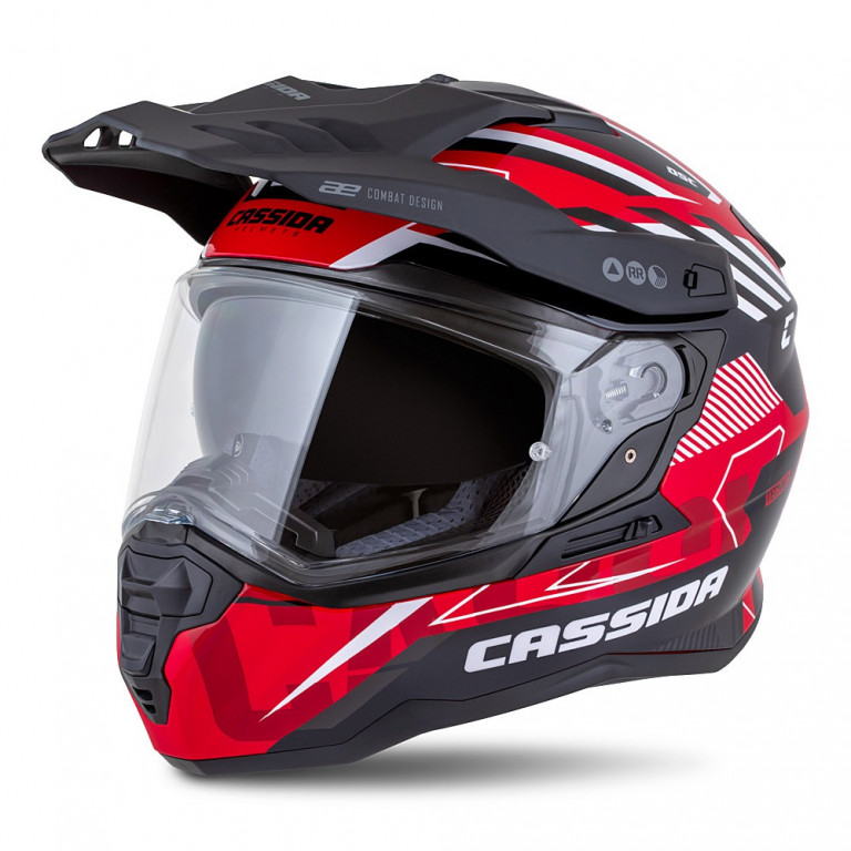 Motocross Helmet CASSIDA ROAD RUNNER TechniX red/ black/ white/ grey/ black matt peak XS