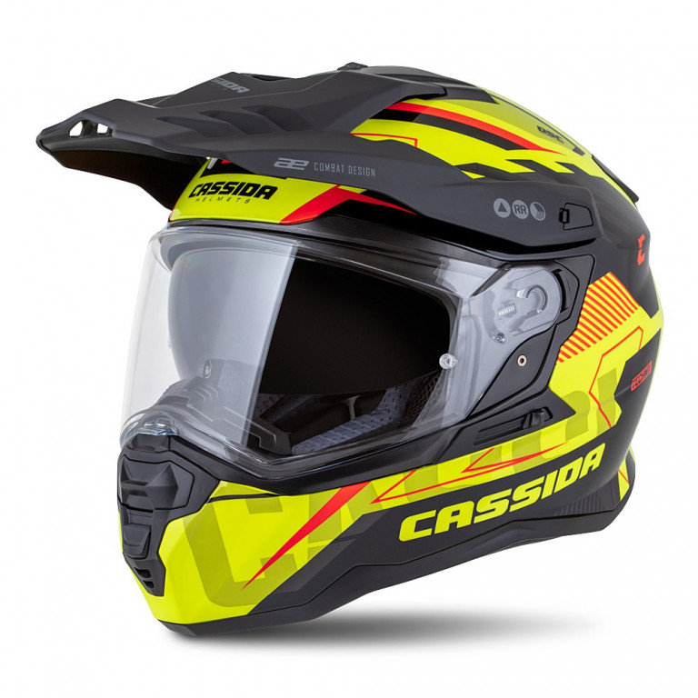 Motocross Helmet CASSIDA ROAD RUNNER TechniX yellow fluo/ black/ orange/ grey/ black matt peak XS