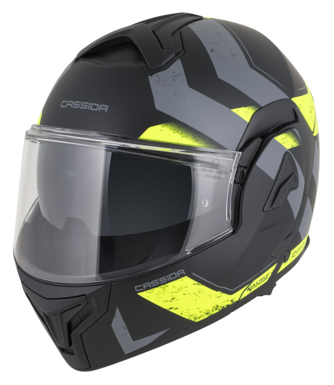 Full face helmet CASSIDA MultiFlip Korp black matt/yellow fluo/gray XS