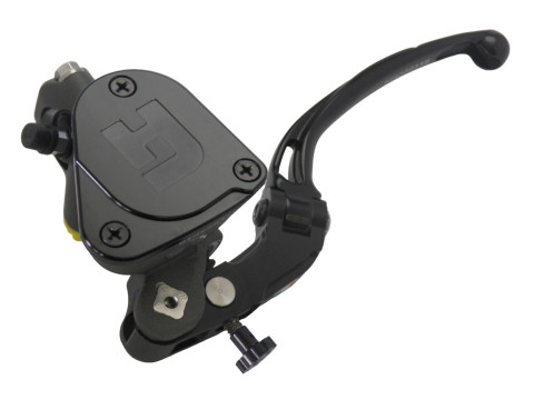 Radial clutch master cylinder ACCOSSATO PK024 PRS 16 x 15-16-17 with integrated fluid reservoir and silver folding lever (nut+lever)