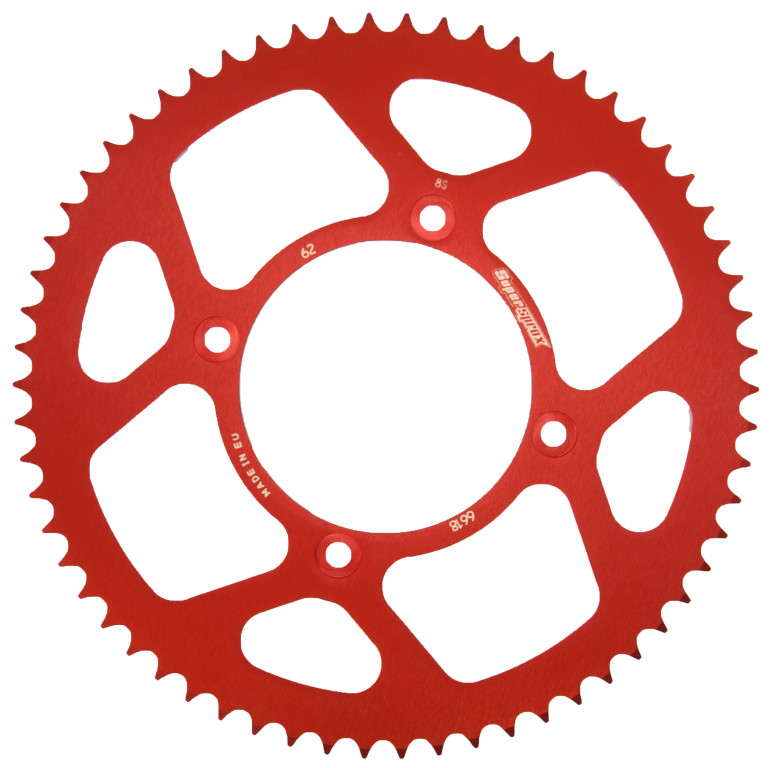 Rear ALU sprocket SUPERSPROX RAL-6618:62-RED crven 62T, 420