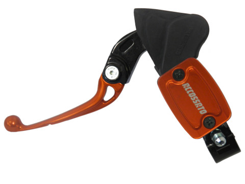 Radial clutch master cylinder ACCOSSATO CY013 With Integrated Pan and Jointed Lever, 10.5 mm piston orange