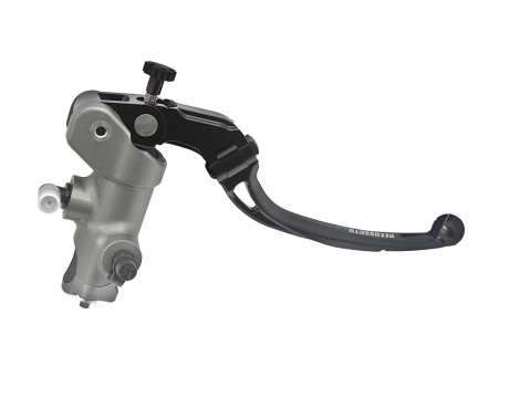 Radial brake master cylinder ACCOSSATO CL061 14x18 with black anodyzed body and folding red lever (nut+lever)