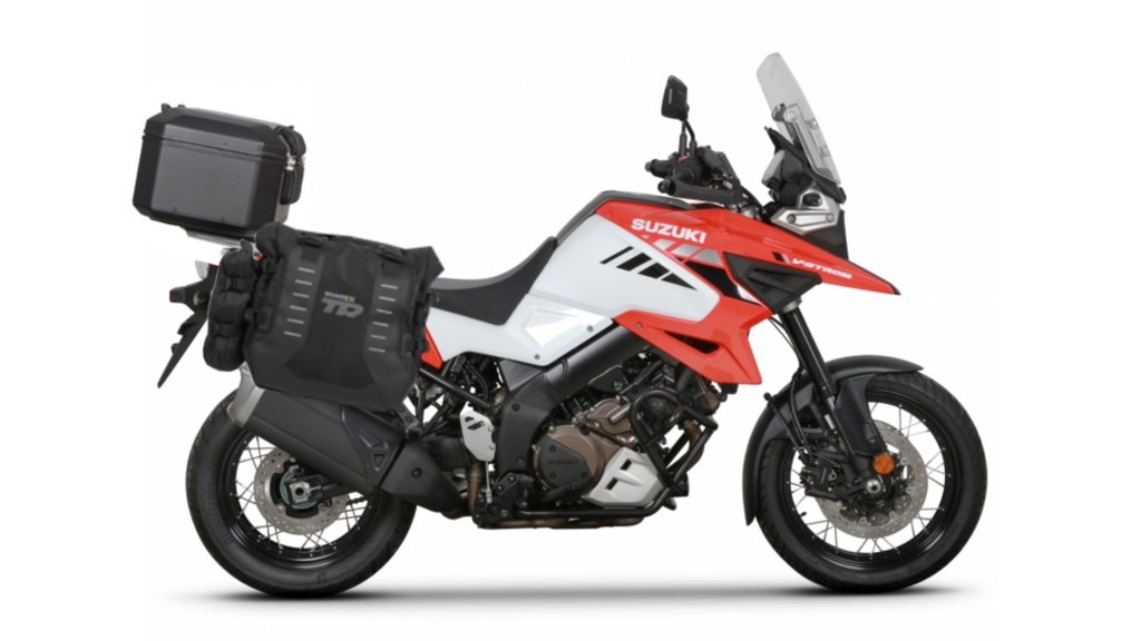 Complete set of SHAD TERRA TR40 adventure saddlebags and SHAD TERRA BLACK aluminium 55L topcase, including mounting kit SHAD SUZUKI DL 1000 V-Strom/ DL 1050 V-Strom