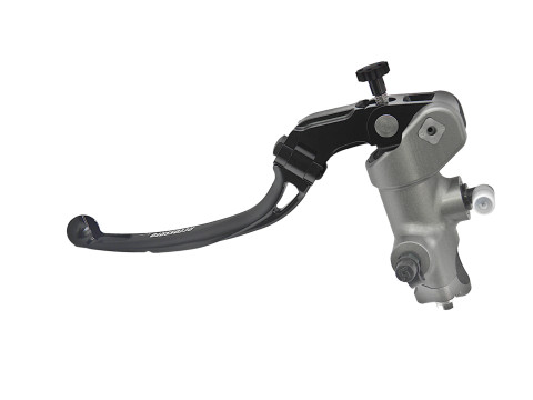 Radial clutch master cylinder ACCOSSATO CL082 PRS 15x15-16-17 with black anodyzed body and folding orange lever (nut+lever)